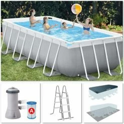 Intex Swimming Pool Set Frame Prism 488x244x107cm Pumpe Leiter Boden-Abdeckplane