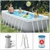 Intex 26788 Swimming Pool Set Frame Prism Quadra 400x200x100cm Pumpe Leiter Grau