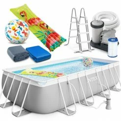 INTEX Prism Frame Swimming Pool 488x244x107 Cm Rechteck Stahlwand Leiter & Pumpe 26792